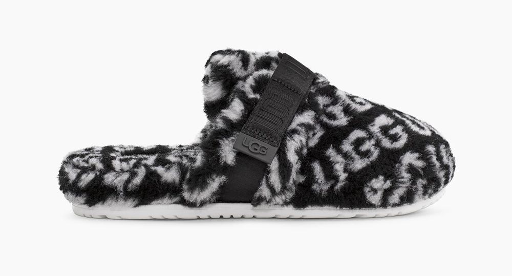 Ugg Slipper Mens - Ugg Fluff It Pop Black / White - 864HRLJGK